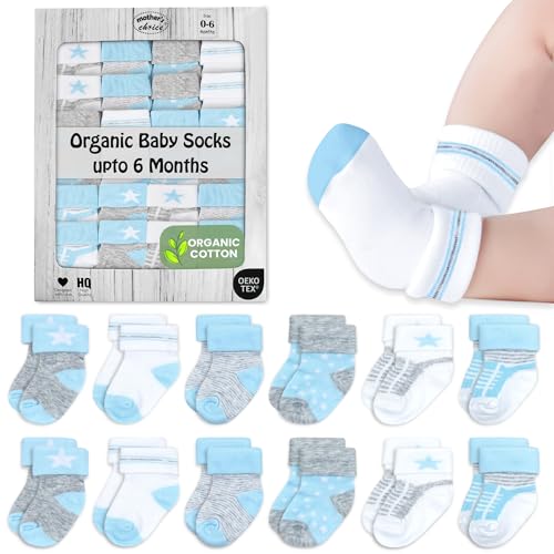 Image of Mother's Choice Organic Cotton Baby Socks 0-6 Months - 12 pairs Unisex, Warm Infant Socks, Soft Neutral Boy & Girl Socks, Gentle Newborn Socks, Ideal for Daily Comfort for Baby