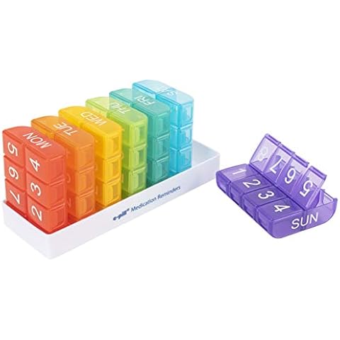 e-Pill 8 Times a Day x 7 Day Large Weekly Pill Organizer, Vitamin and Medicine Box - Multicolor Cover