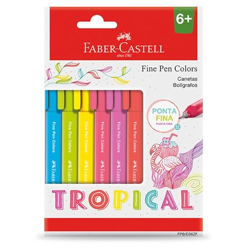 Caneta Ponta Fina, Faber-Castell, Fine Pen Colors, FPB/ES6ZF, 6 Cores Tropical