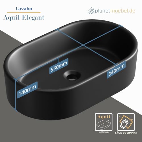 Lavabo ovalado negro Planetmöbel Aquil para evitar manchas de cal en lavabos de baño pequeños 6