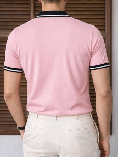 Image of Veirdo Men's Polo T-Shirt Regular Fit with Contrast Pattern & Striped Trim on Collar and Half Sleeves, Stylish Solid Casual, Weekend & Outdoor Wear (Sizes S to 2XL)