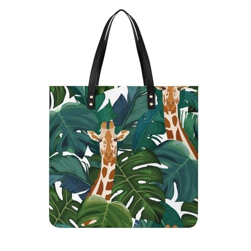 Sac à bandoulière imprimé girafe palmier : grand tote bag 39x39cm ultra léger