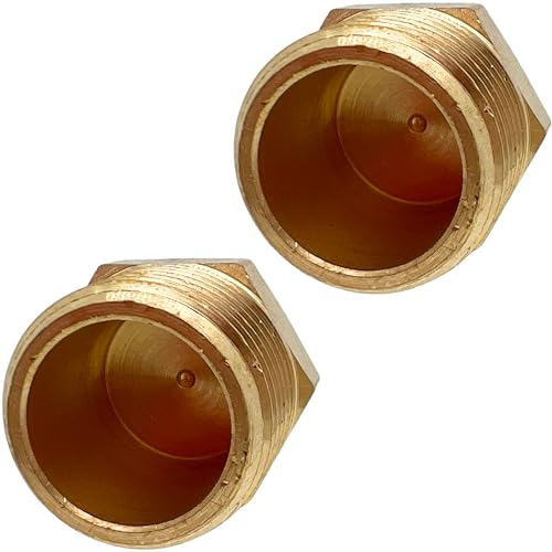 2 Pack Brass Pipe Plug 1/2 NPT Male Outer Hex Head Socket Plug Fitting for Plumbing by CX WONDERLAND