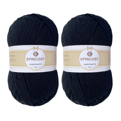 Image of 2 Pcs Crochet Yarn, Feels Soft 280 Yards Assorted Colors 4ply Acrylic Yarn,Yarn for Crochet & Hand Knitting (Black)