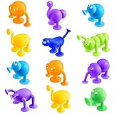 Zhanmai 12 Pieces Silicone Suction Toys Stress Toys Set Building Blocks Suction Toy Animal Shape Sucker Toys Multi Color for Stress Release, Family Parent Interactive Game Bath