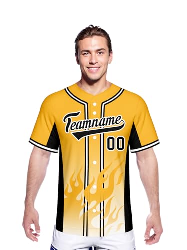 Jersey de béisbol personalizado para hombres, mujeres, jóvenes y niños, camisa deportiva con botón, diseño de llama, uniforme de equipo miniatura 2