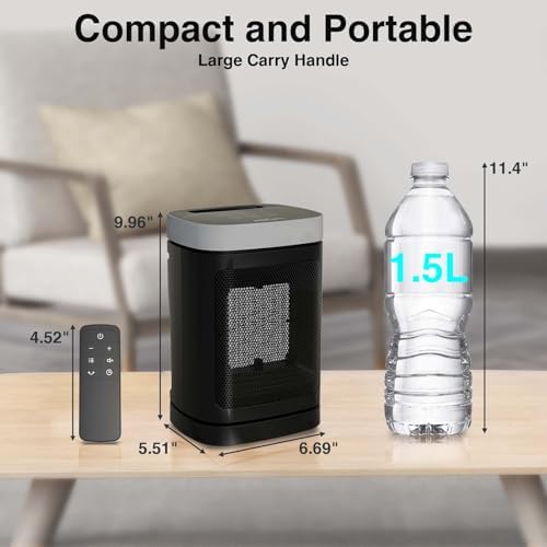Small Portable Space Heater for Indoor Use - with 70°Rotating Feature, JIBUFI 1500W PTC Electric Heater, Rapid and Safe Heating, Remote Control, 1-12 Hr Timer for Bedroom, Office — view 6