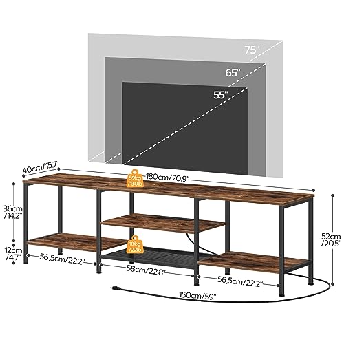 Image of HOOBRO TV Stand with Power Outlets to 75 Inches, TV Console Table with Open Storage Shelves Cabinet, Industrial Media Entertainment Center for Living Room Bedroom, Rustic Brown and Black BF80DS01