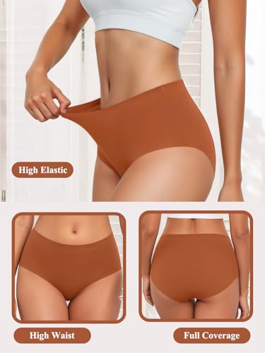 High Waist Seamless Briefs for Women, Soft Full Coverage Underwear & No Show Panties, 5 Pack4