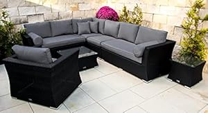 Ragnarök-Möbeldesign PolyRattan Lounge DEUTSCHE Marke - EIGENE Produktion - 8 Jahre GARANTIE auf UV Besträndigkeit SCHWARZ Gartenmöbel Aluminium