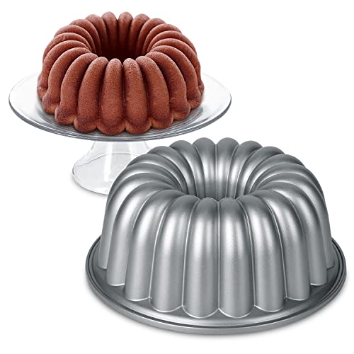 Niezler Molde para tartas con forma de calabaza, de aluminio fundido pesado, para gelatina, pan y más, antiadherente, apto para horno hasta 450 grados con capacidad de 10 tazas, 9.5 x 3.8 pulgadas