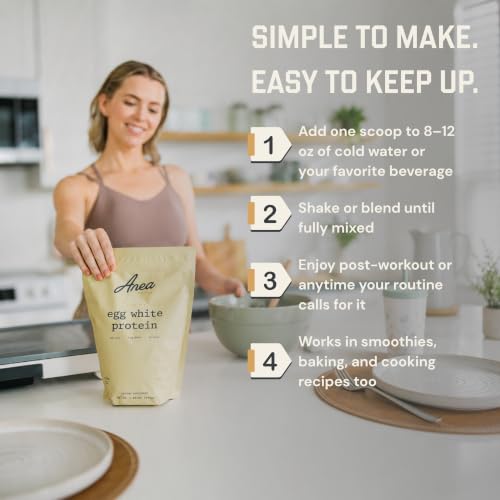 Image of Anea Protein Powder, Egg White Protein Powder, Complete Amino Acids, Egg Whites, No Artificial Sweeteners, Gluten Free, Dairy Free, Soy Free, Vanilla Flavor, Informed Choice Certified, 20 Servings