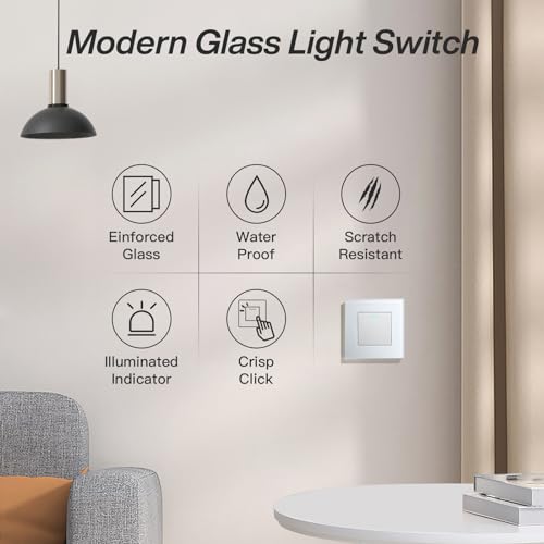 BSEED Electrical Wall Light Switch,Rocker Button wih LED Backlight,10A Toggle On/Off,Glass faceplate - Image 2