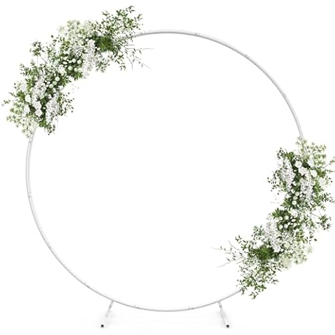 Wedding Arch Round Backdrop Stand, 6.6ft White Wedding Balloon Circle Arch Frame Stand for Birthday, Backdrop Stand for Parties, Bridal Shower Anniversary Ceremony Candy Tables Celebration White Cover