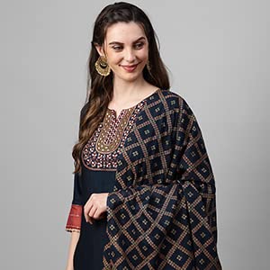 Image of INDO ERA Women's Cotton Blend; Organza & Rayon Kurta Palazzo With Dupatta Set