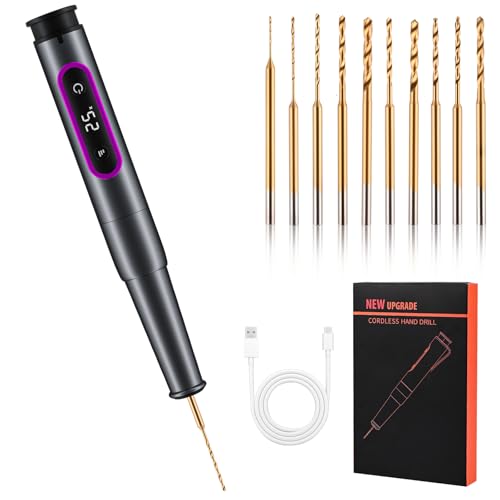 Diealles Shine Mini Taladro Eléctrico, Taladro Manual con 10 Brocas, 5 Velocidades Ajustables, Carga USB, Taladro Pequeño para Joyería/Madera/Placa PCB/Cuero