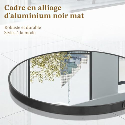 Miroir coiffeuse HD rond noir avec sangle grand miroir decoratif salon