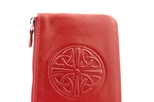 Briomhar Celtic Leather Coin Purse with RFID - Skinny Slim Flat Credit Card Holder for Women (Red)2