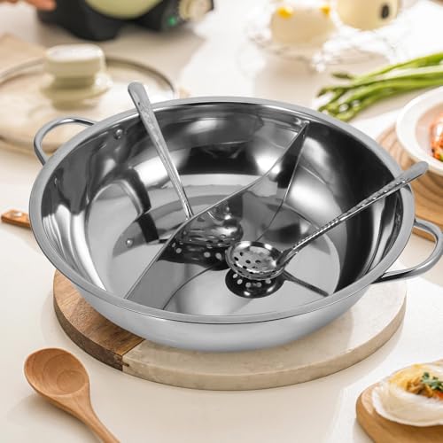 Casserole hot pot chinois en acier inoxydable argenté durable avec double compartiment - 5