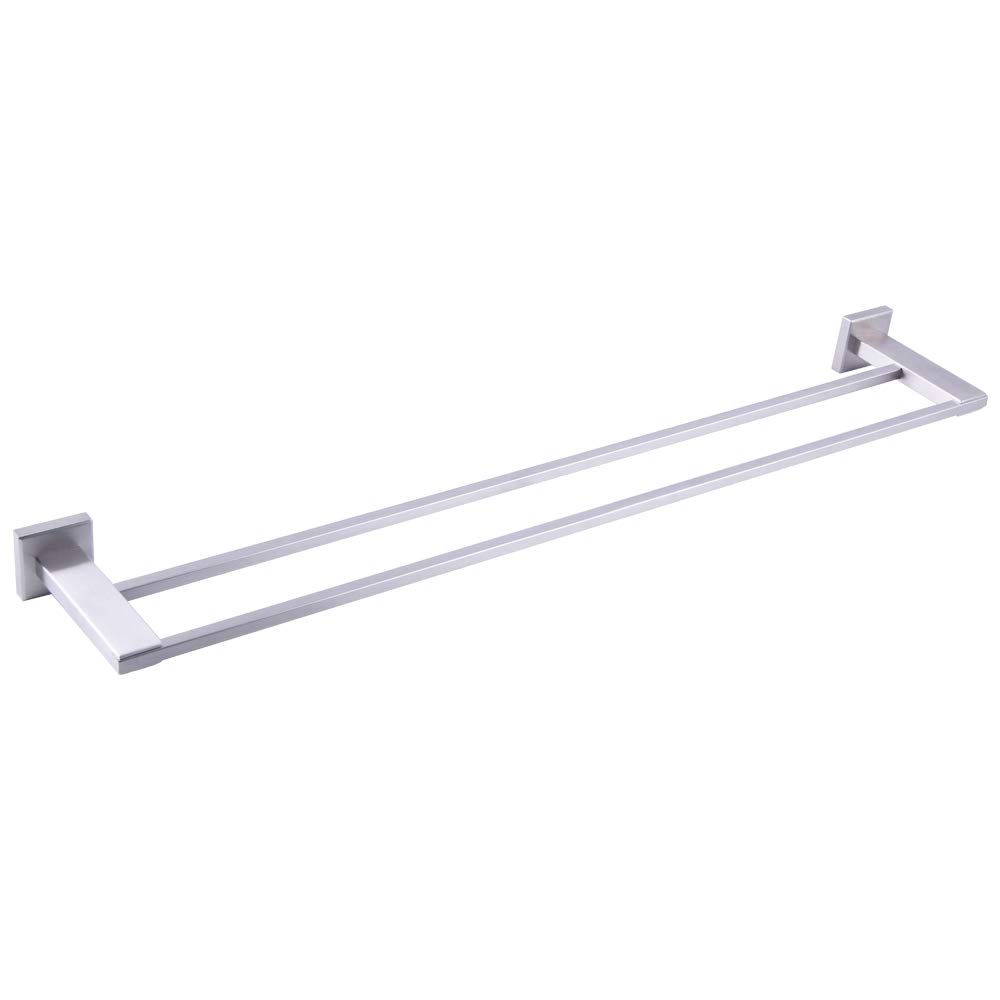 Barre porte-serviettes double en acier inoxydable brossé pour un bain chic