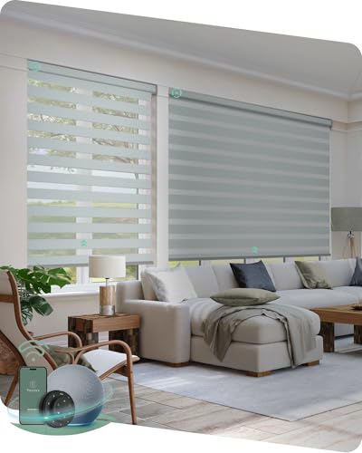 Yoolax Motorized Zebra Blinds Compatible with Alexa,Motorized Blinds with Remote