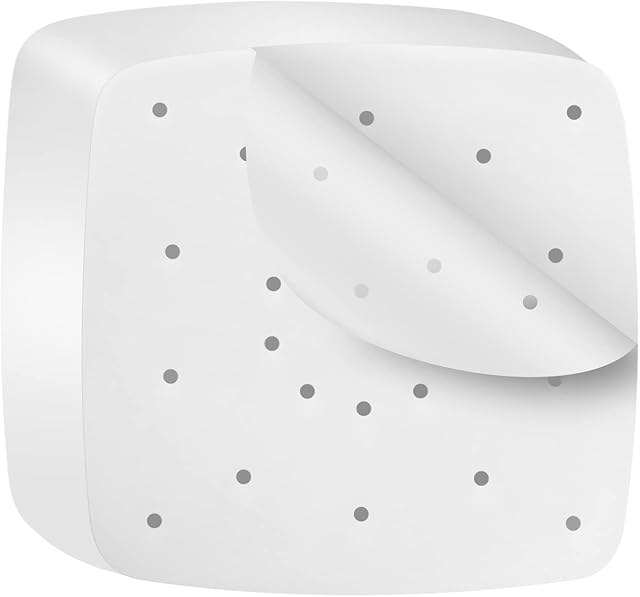 200 Pcs Air Fryer Parchment Paper Sheets,8.5 inch Air Fryer Paper Liners, Squre Perforated Air Fryer Parchment Steaming Filter Mat Paper for Baking, Cooking, Air Fryer, Steamer Basket - White