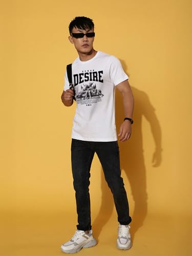 Image of Veirdo Regular Fit Half Sleeves Round Neck Arizona Typographic Printed Pure Cotton T-Shirt for Men (Colors: Green & Navy)
