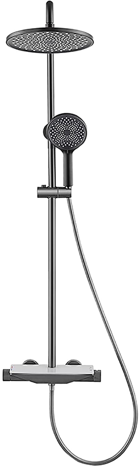 AYCDL Shower System Thermostatic Shower Faucet Set 10 inches Shower Combo Set Wall Mounted Rain Mixer Combo Set with Waterfall Tub Spout, Round Rain Shower Head, 3 Mo,Gray