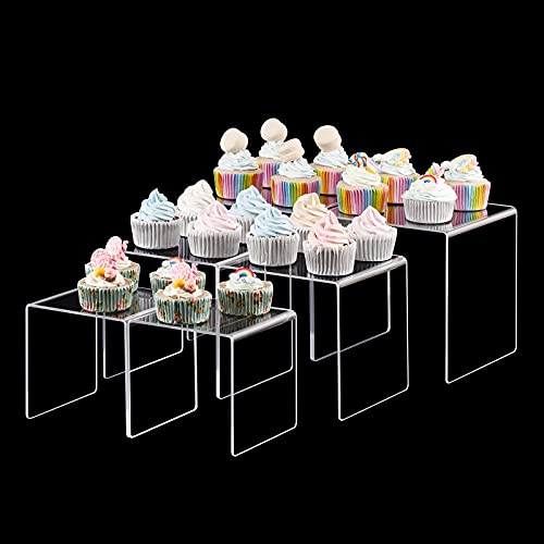 CECOLIC Transparenter Acryl Riser Display Ständer, Acryl Display Ständer Regal für Sammlerstücke, Pops-Figuren, Schmuck, Cupcake, Dessert, Display Risers zum Dekorieren- 6 Stück (5x6x7in)