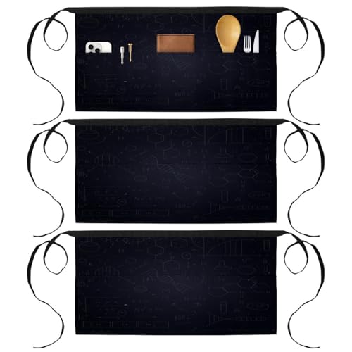 Tablier court de chef à 3 poches pratiques lot de 3 demi-tabliers de nettoyage motif chimie