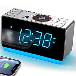 BIG BRIGHT DISPLAY & FM RADIO: Large 1.4-inch ice blue LED display with no flashing light makes the time easy to read from afar. FM Radio with 20 programmable preset stations. External FM wire antenna gives better radio reception. NIGHT LIGHT & DUAL ...