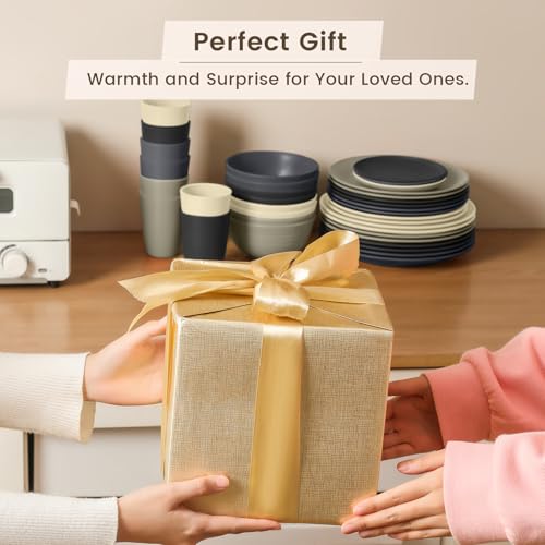 Image of Homienly Kitchen Wheat Straw Dinnerware Set 40 PCS - Dinner Plates, Cereal Bowls, Wheat Straw Cups Set, Microwave and Dishwasher Safe Dishes Set, Unbreakable Dish Set for Party, Outdoor(Grey Stone)