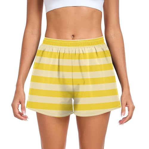 UMIRIKO Women's Athletic Shorts Yellow Stripe Running Shorts Sporty Short Gym Elastic Workout Shorts 2300915