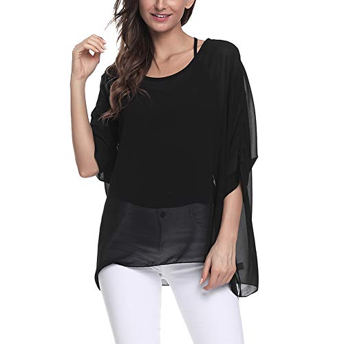 Image of Ckikiou Plus Size Batwing Flowy Semi Sheer Chiffon Blouse Tunic for Women Summer Floral Print Boho Beach Cover ups