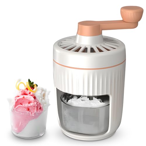 Hanzete Snow Cone Machine - Hand Crank Slushie Maker with Stainless Steel Blades, Portable Snow Cone Machine with Free Ice Cube Tray