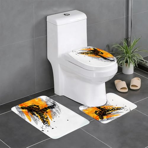 KGDHY 3 Pieces Bath Mat and Toilet Mat Set,Creative silhouet
