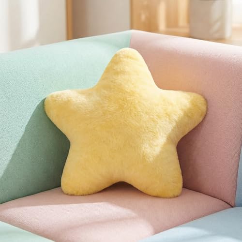 Sayudar Kissen Stern Plüschkissen - Kuschelkissen Kinder Sternkissen Weiche Flauschige Sternenkissen Kissen Zierkissen Sternform Dekokissen Sofakissen Kinderzimmer für Mädchen & Jungen Gelb, 30x30cm