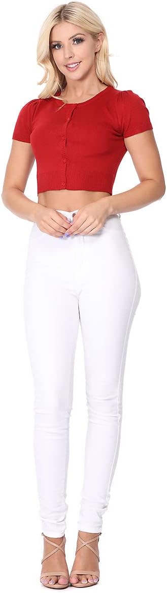 YEMAK Women's Cropped Bolero Cardigan – Short Sleeve Crewneck Basic Classic Casual Button Down Knit Soft Sweater Knitted Top - Image 6