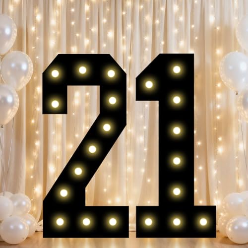 Image of Pooqla 21st Birthday Decorations for Him, 2.4FT Light Up Numbers | Marquee Numbers Black Party Decorations, Large Lighted Number Gifts for Men 21st Anniversary Decoration Party Backdrop