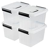 Anbers 6 Quart Clear Plastic Lidded Storage Bins, Latching Container Box with Handle, 4 Packs