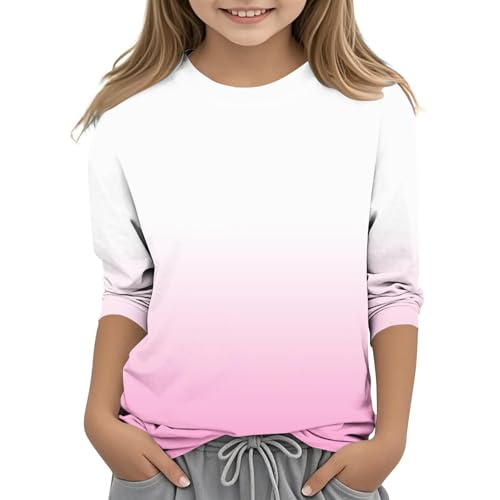 Teen Girls Gradient Tunic Tshirts 2025 Fashion Gradient 3/4 Sleeve Blouses Kids Preppy Tee Tops Spring Casual Shirts2