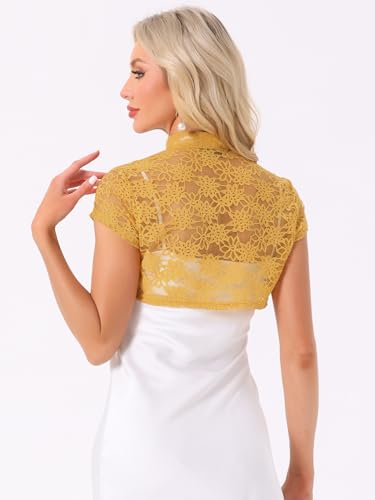 Image of Allegra K Women's Lace Cardigan Stand Collar Short Elegant Shrug Open Front Cropped Bolero Cardigan