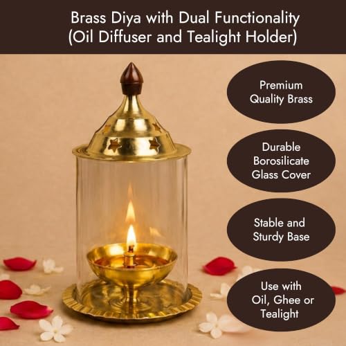 ServDharm Brass Akhand Diya with Borosilicate Glass Cover thumbnail 13