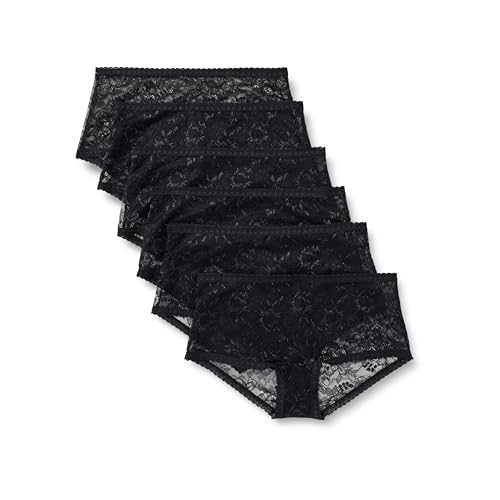 Amazon Essentials Damen Stretch-Höschen mit durchgehender Spitze in den Ausführungen Boyshort, Cheeky und Tanga, 6er Pack