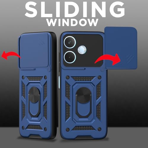 Image of Pikkme Back Cover for Oppo A5 Pro 5G | 360 Protection Case | Sliding Camera Shield Cover & Ring Holder Stand D10 Tough Armor Bumper Case (Blue)