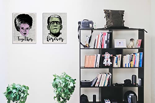 Frankenstein Couple Wall Art Canvas 11 X 14 Inch Set Of 2 Decor For Home Room Living Room Bedroom Porch,Monster And Bride Decor, Gift For Couple Horror Wedding Anniversary Wedding #TOP1