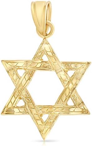 14K Yellow Gold Star of David Charm Pendant For Necklace or Chain