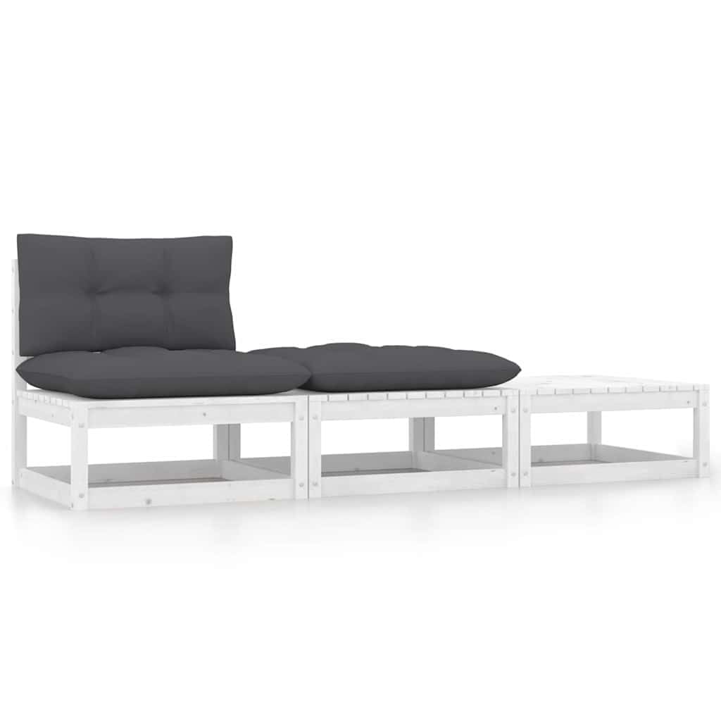Salon de jardin 3 pièces blanc en pin avec canapé confortable d'extérieur