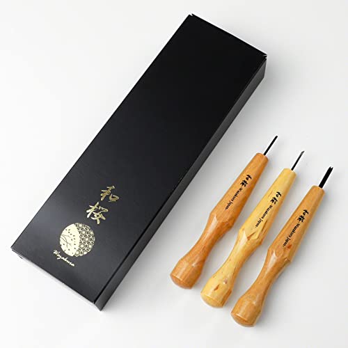 Wazakura 3PCS Bonsai Chisel Kit with Round Gouge, Single Bevel Skewed and V-Parting Tool, Hand Carving Tool Set for Jin Shari Making, Woodworking Knife Pack - Mini Size - Image 2