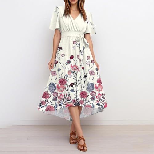 Spring Summer Chiffon Midi Dresses for Women 2025 Elegant Classy Wedding Guest Floral Formal Cocktail Prom Dress